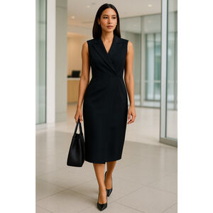 Karen Millen Black Sleeveless Blazer Midi Dress Size 8 US 12 UK 40 EU Wool Blend